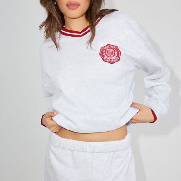 New Garage Women’s Oversized Tipping V-neck - Light Grey. Sz. XS - Picture 1 of 6